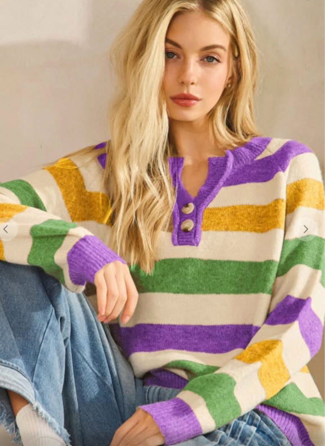 Button Mardi Gras Sweater