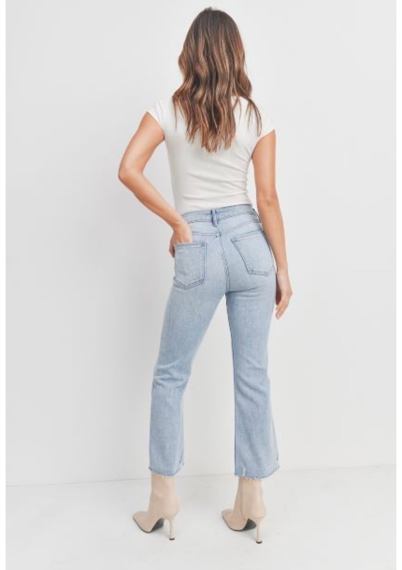High rise Crop Flare Light Denim
