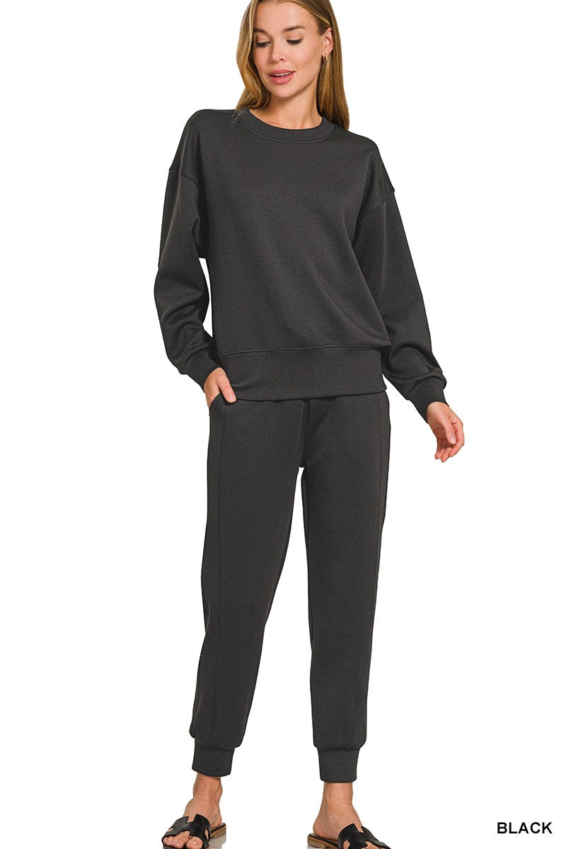 Black Scuba Crewneck Pullover & Jogger Set