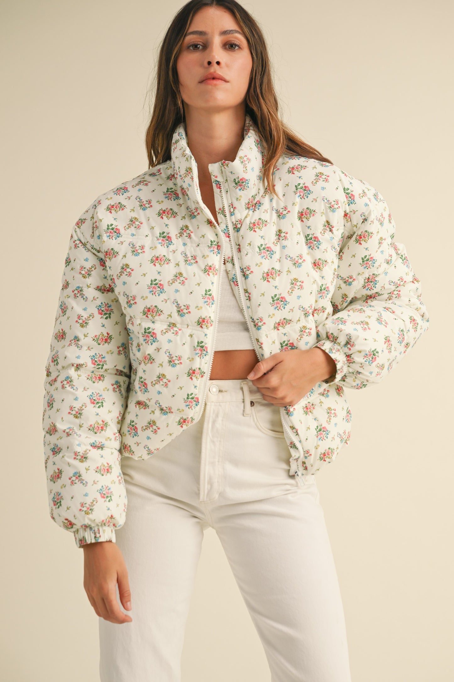 Floral Print Padded Puff Jacket