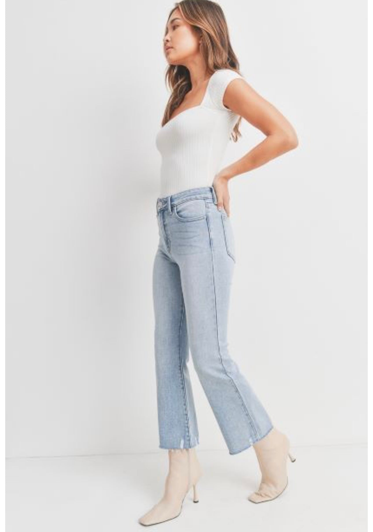 High rise Crop Flare Light Denim