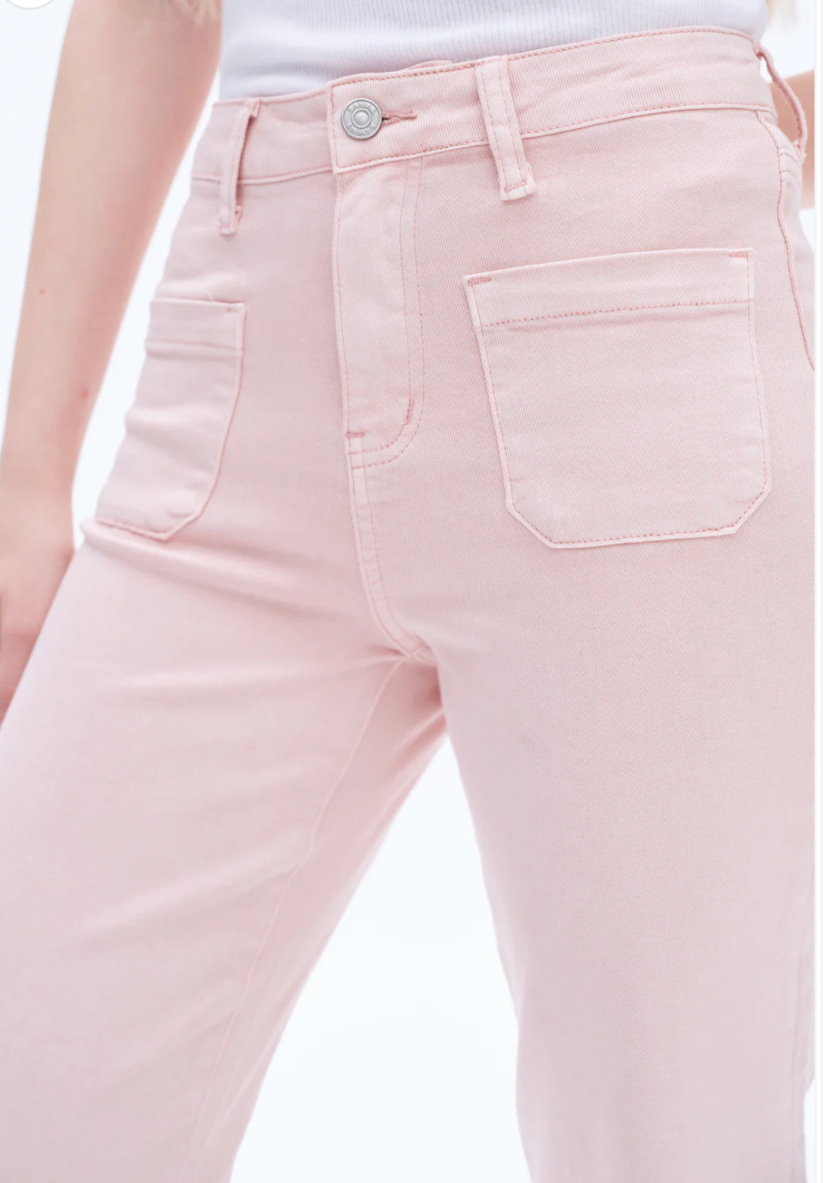 Luna High Rise Wide Leg Jeans with Patch Pocket in Peach/Pink