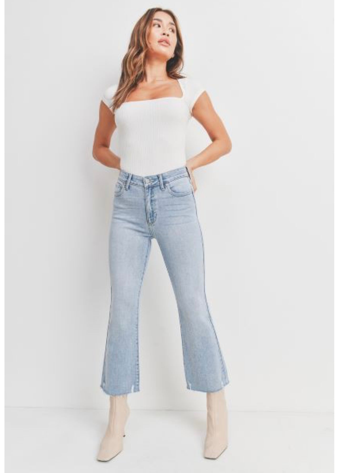 High rise Crop Flare Light Denim