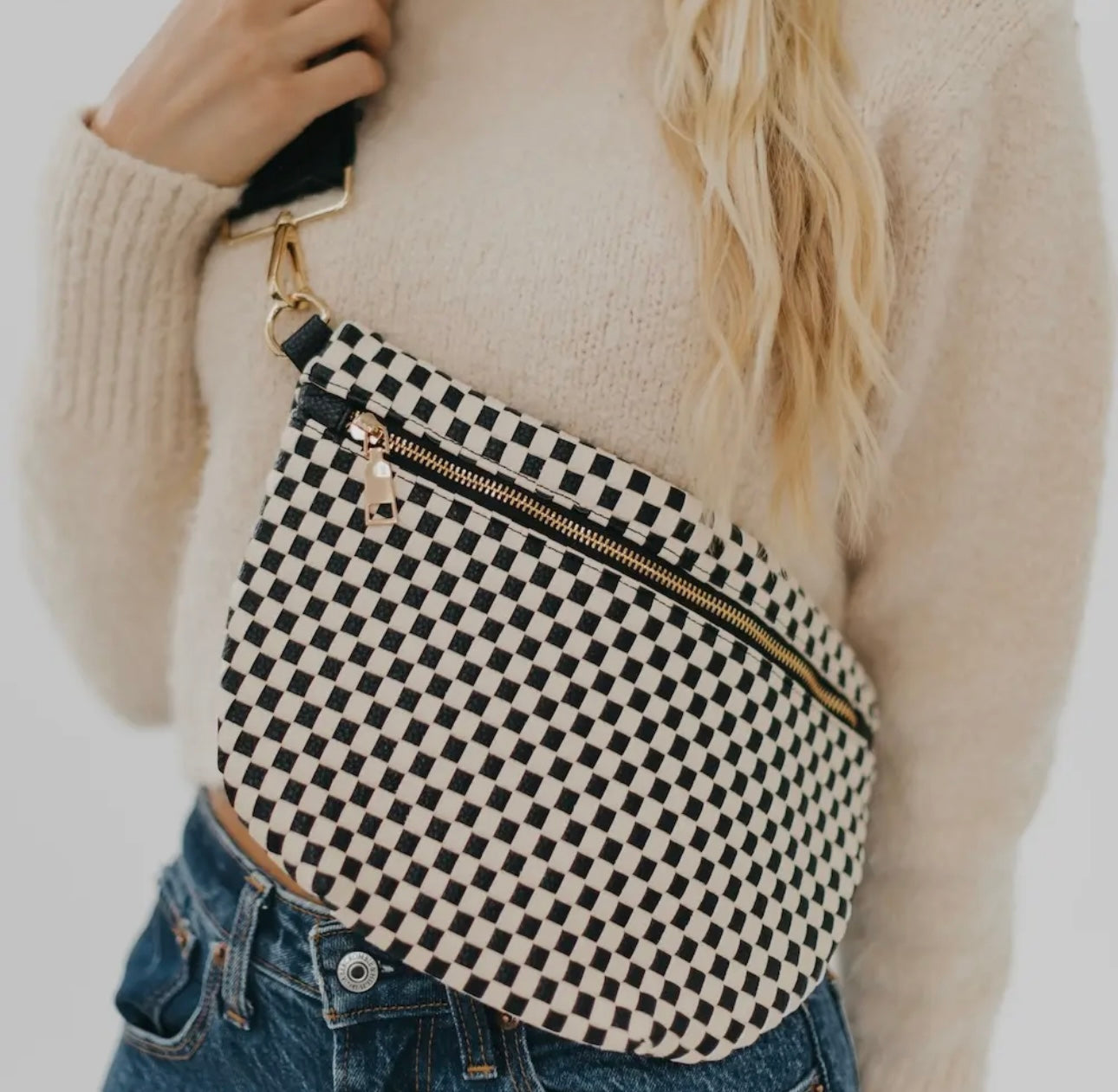 Black Checkered Vegan Leather Crossbody