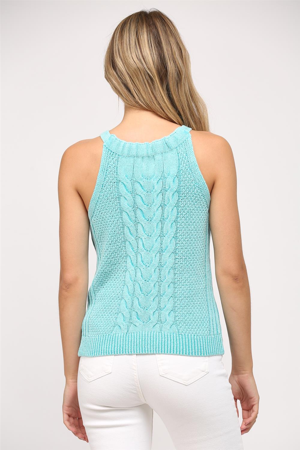 Aqua Washed Cable Knit Sweater Tank
