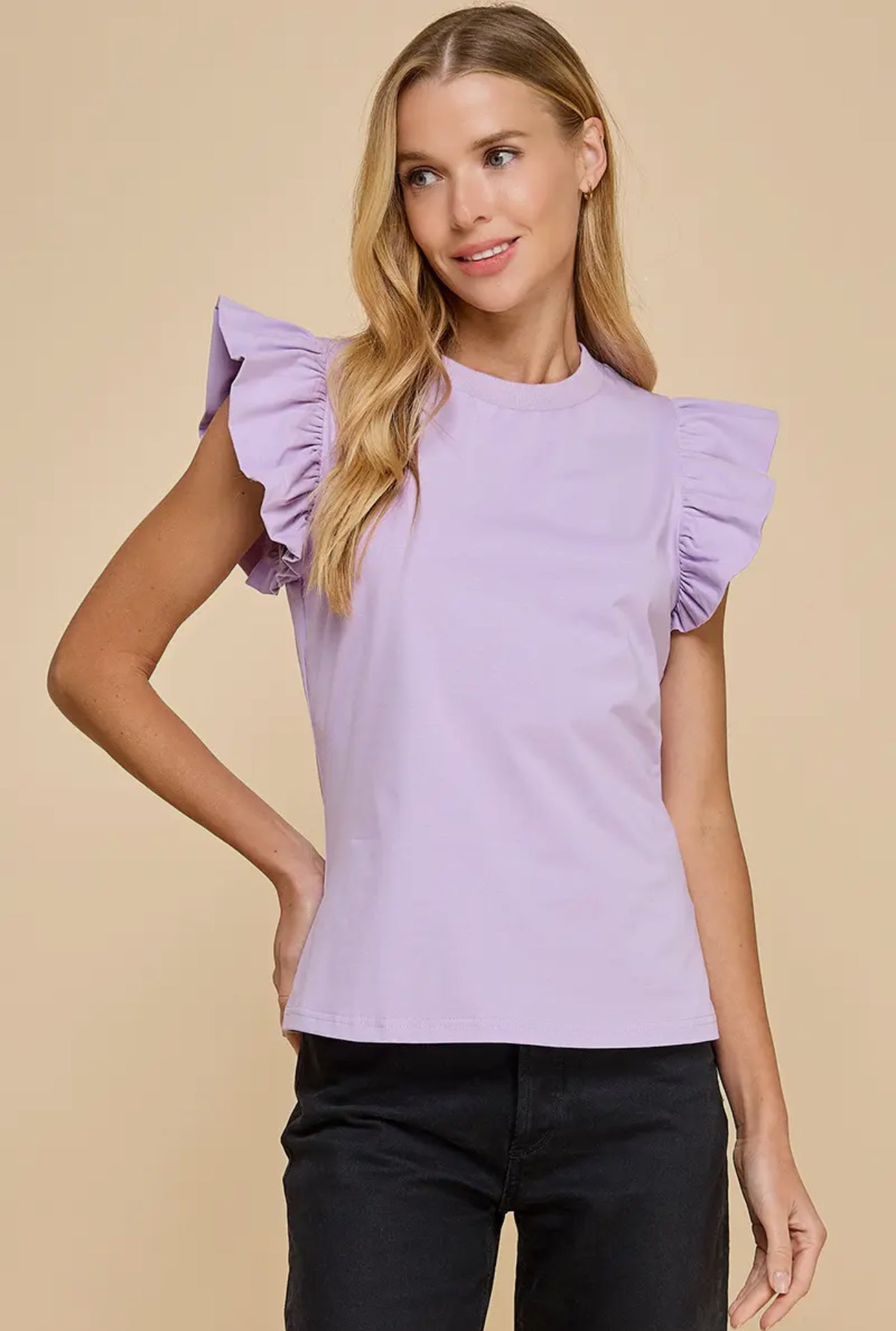 Ruffle Sleeve Poplin Top in Lavender