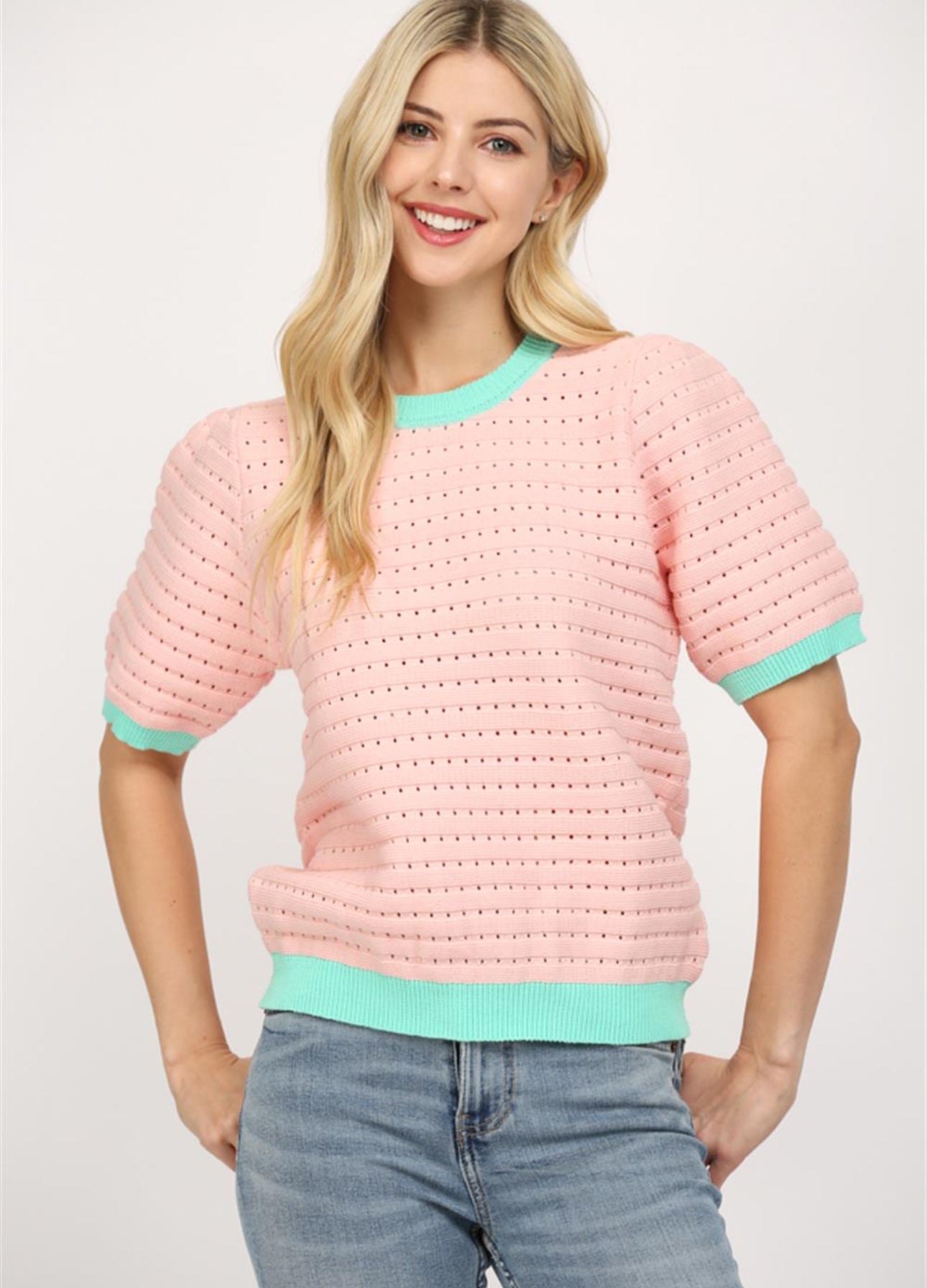 Puff Sleeve Contrast Top