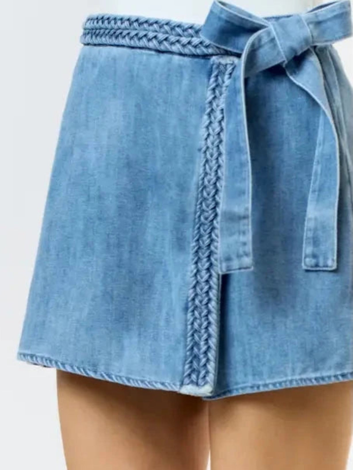 Braided Denim Tie Wrapped Skort