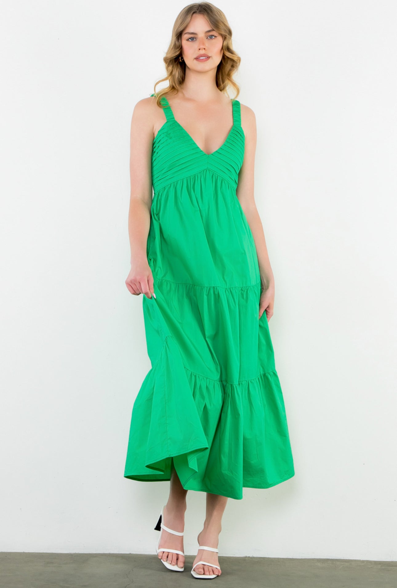 Poplin Midi Dress in Green