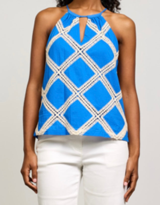 Royal Blue Top with Crochet Detail