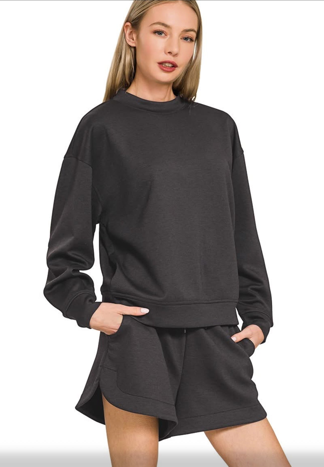 Black Sweatshirt Short Set