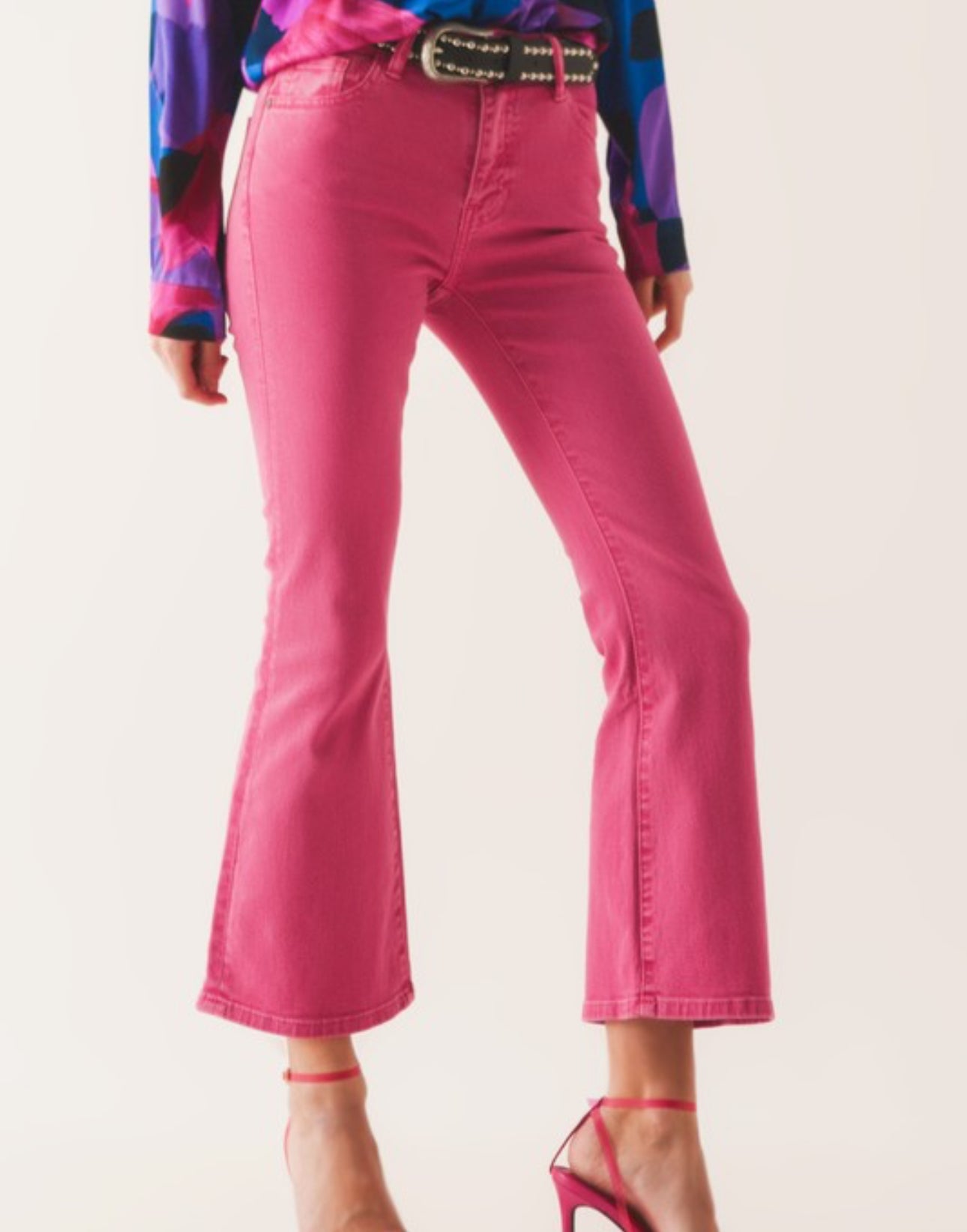 High Waist Flare Jeans in Pink