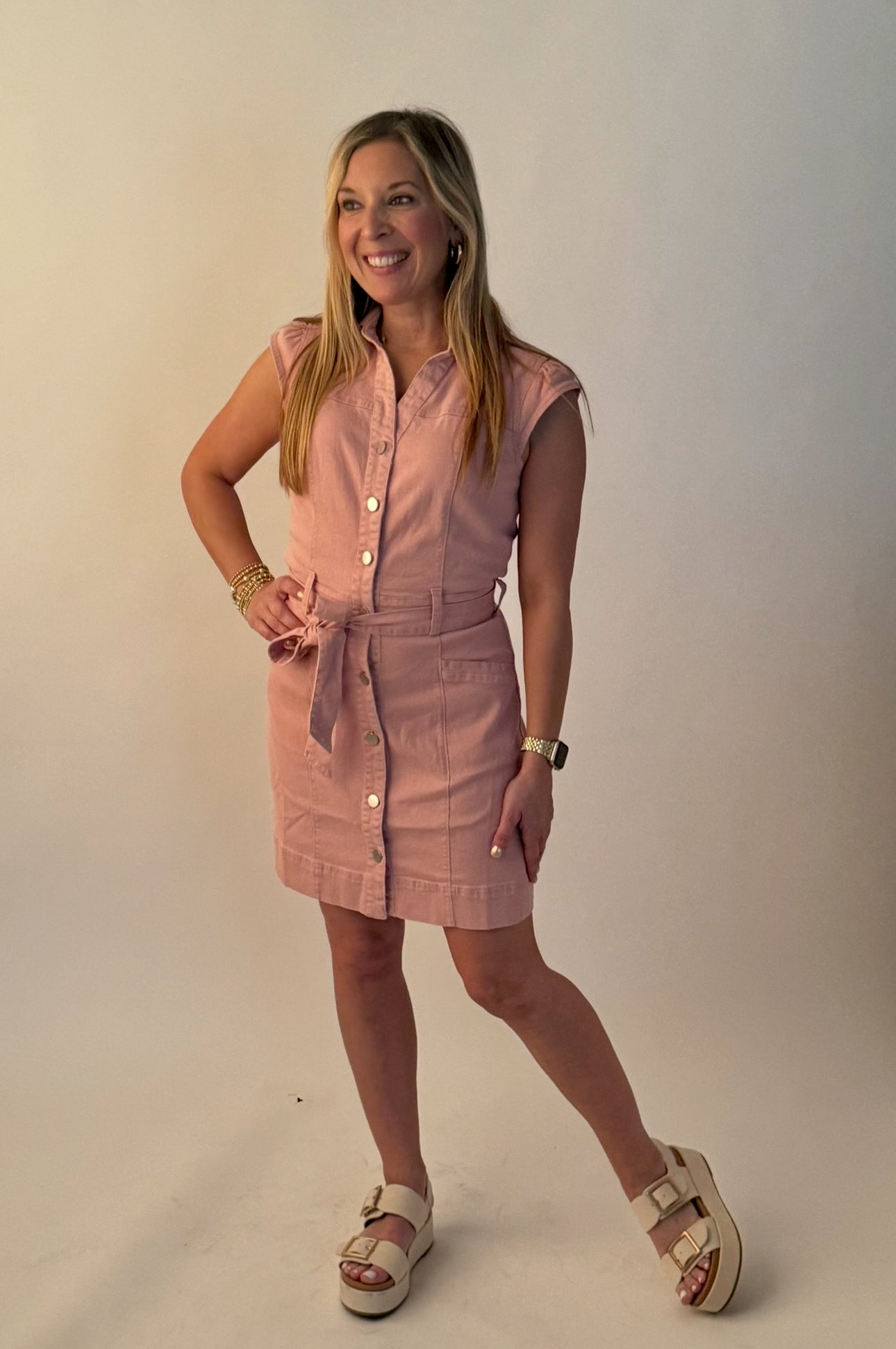 Dusty Pink Denim Mini Dress