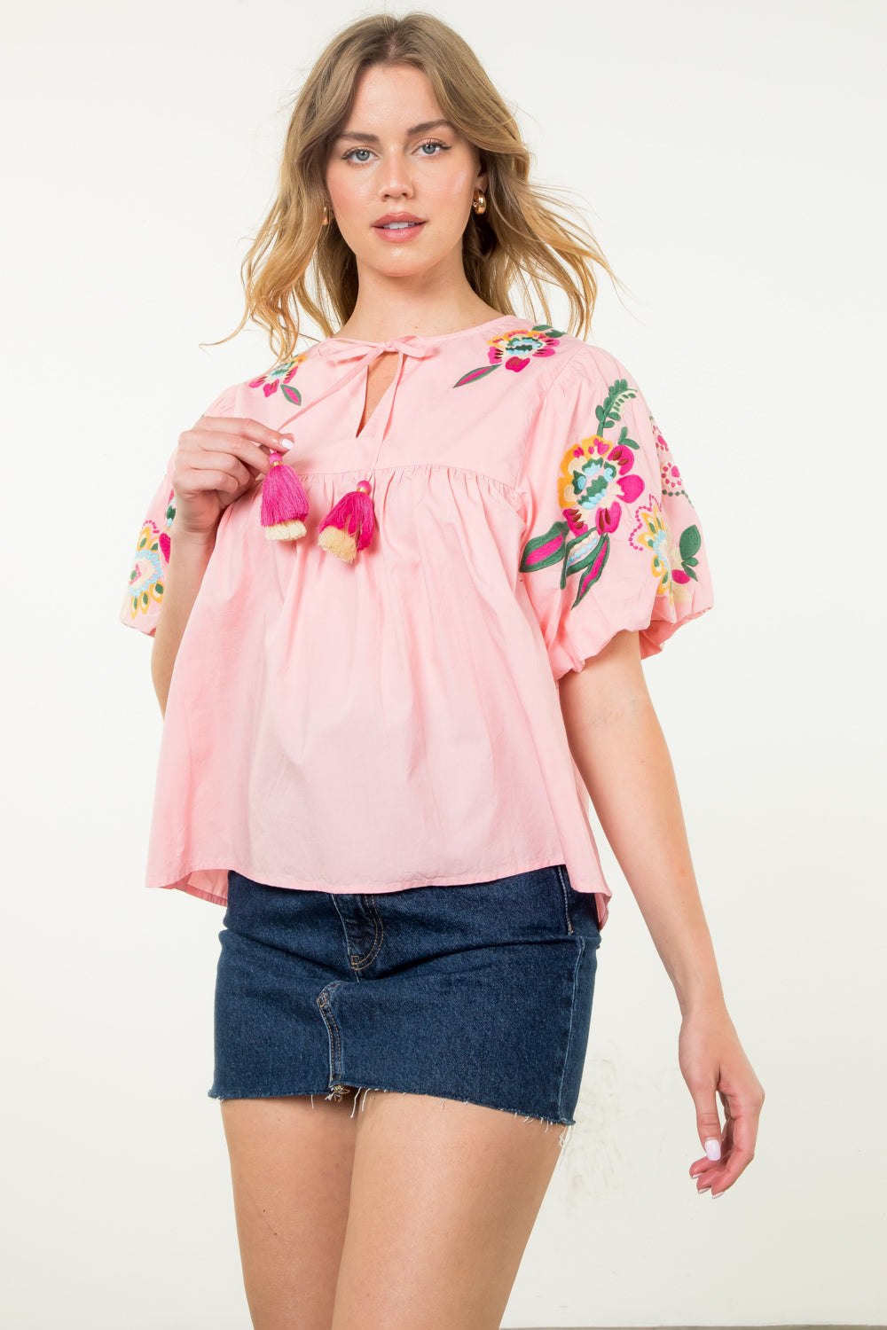 Pink Embroidered Floral Top