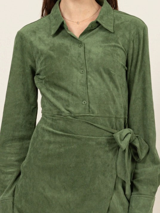 Suede Wrap Tie Front Dress