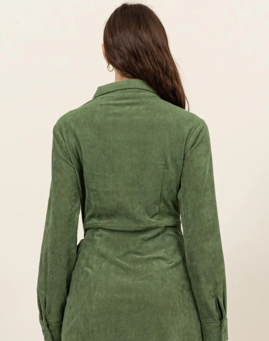 Suede Wrap Tie Front Dress