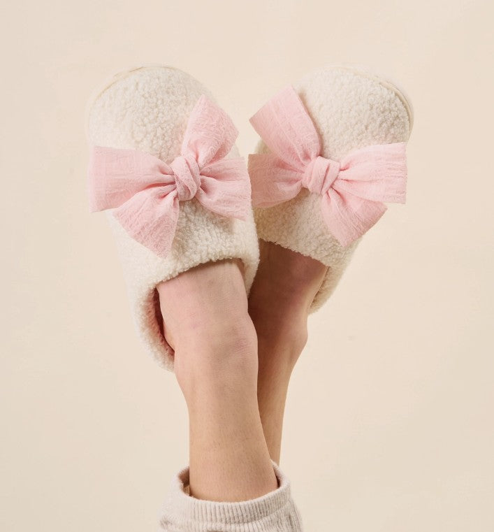 Fuzzy Bow Slippers