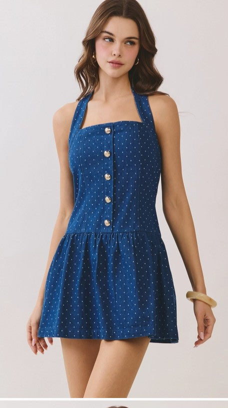 Denim Polka Dot Mini Dress