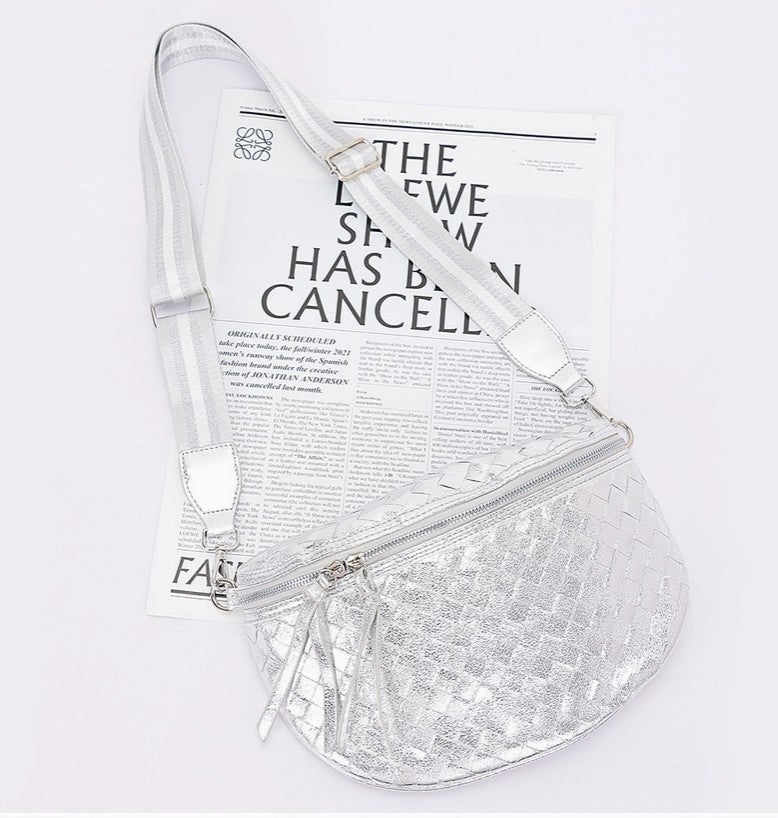 Metallic Silver Woven Crossbody