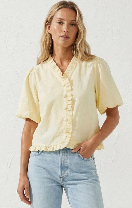 Ruffle Detail Bubble Sleeve Top