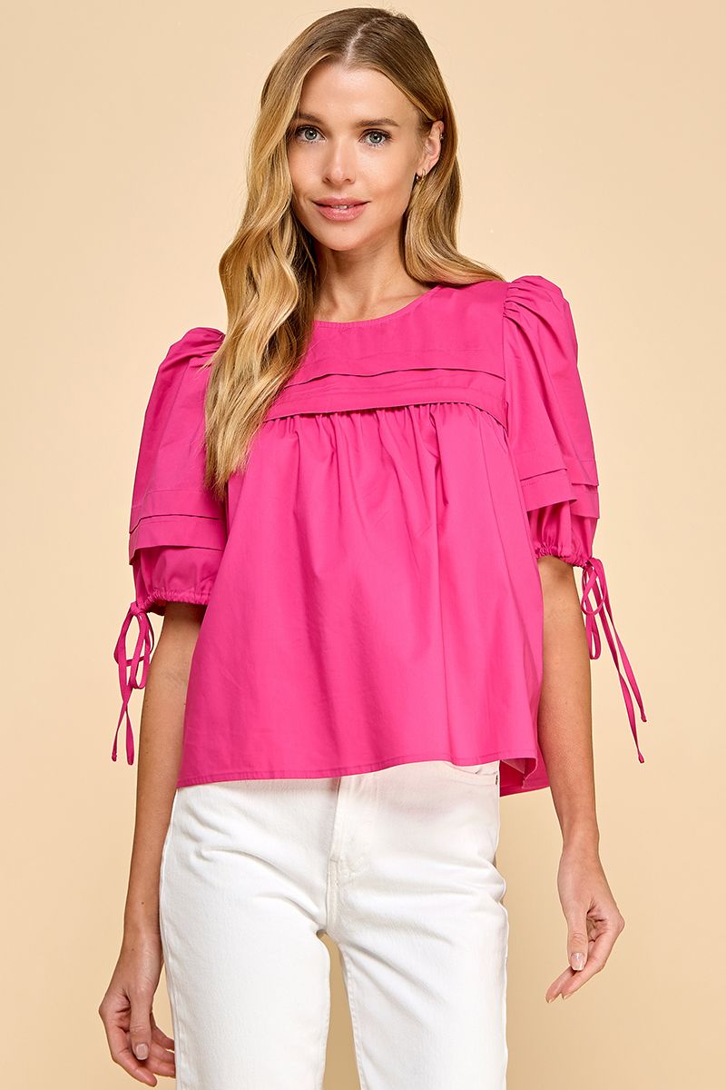 Magenta Pleated Top