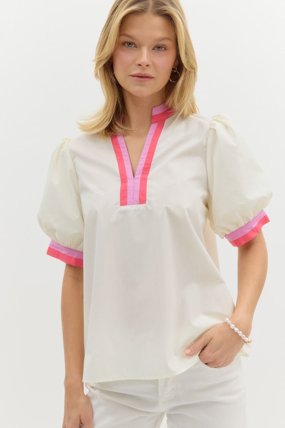Bubble Sleeve Top with Band Finish