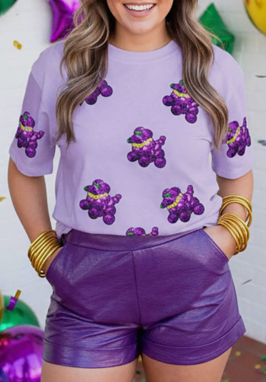 Lavender Bead Dog Mardi Gras Tee