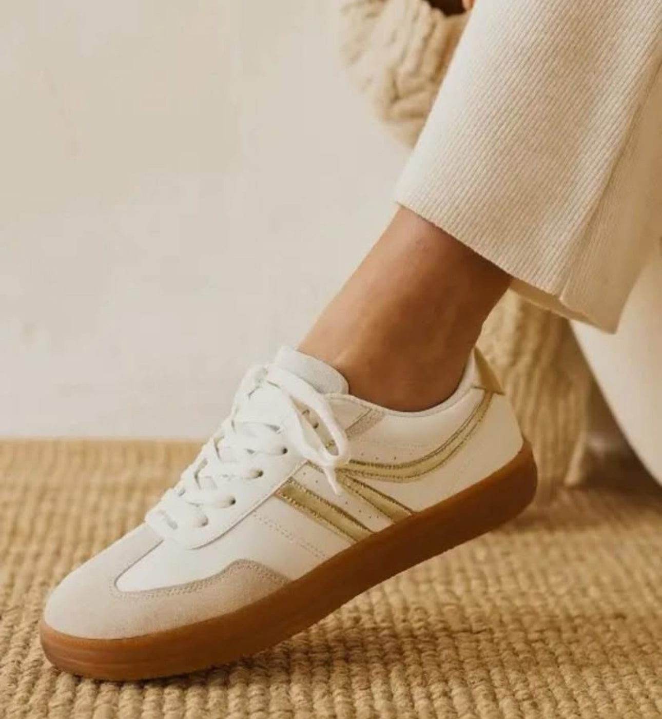 Neutral Sneakers with Gold Accents