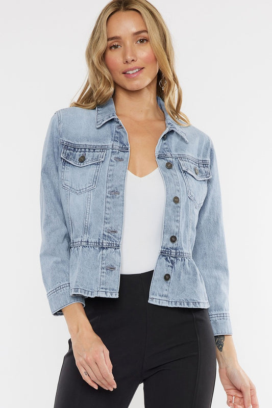 Light Wash Peplum Denim Jacket