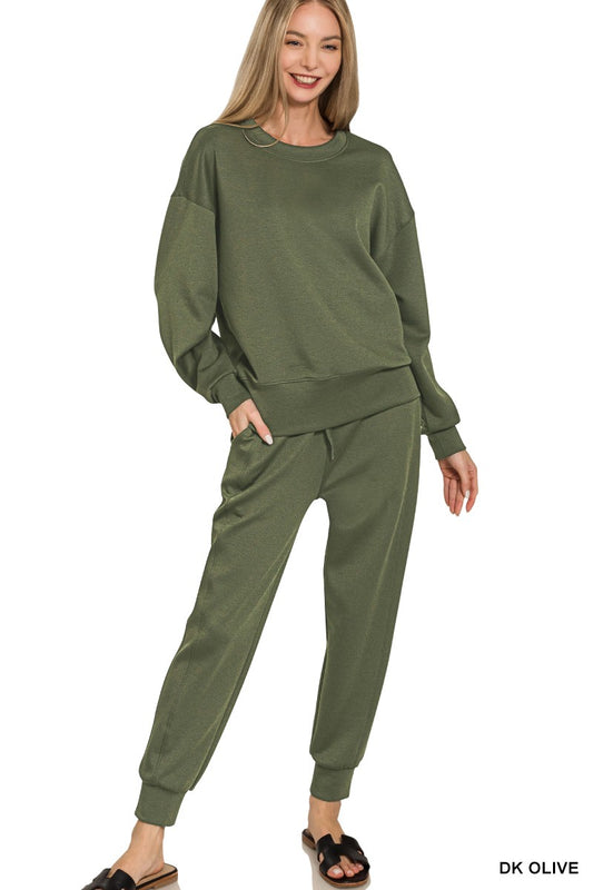 Olive Scuba Crewneck Pullover & Jogger Set