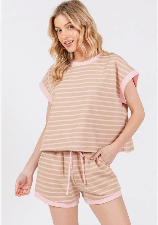 Pink and Taupe Stripe Set