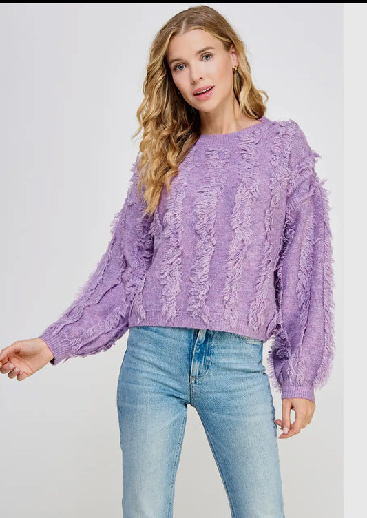 Lilac Fringe Sweater