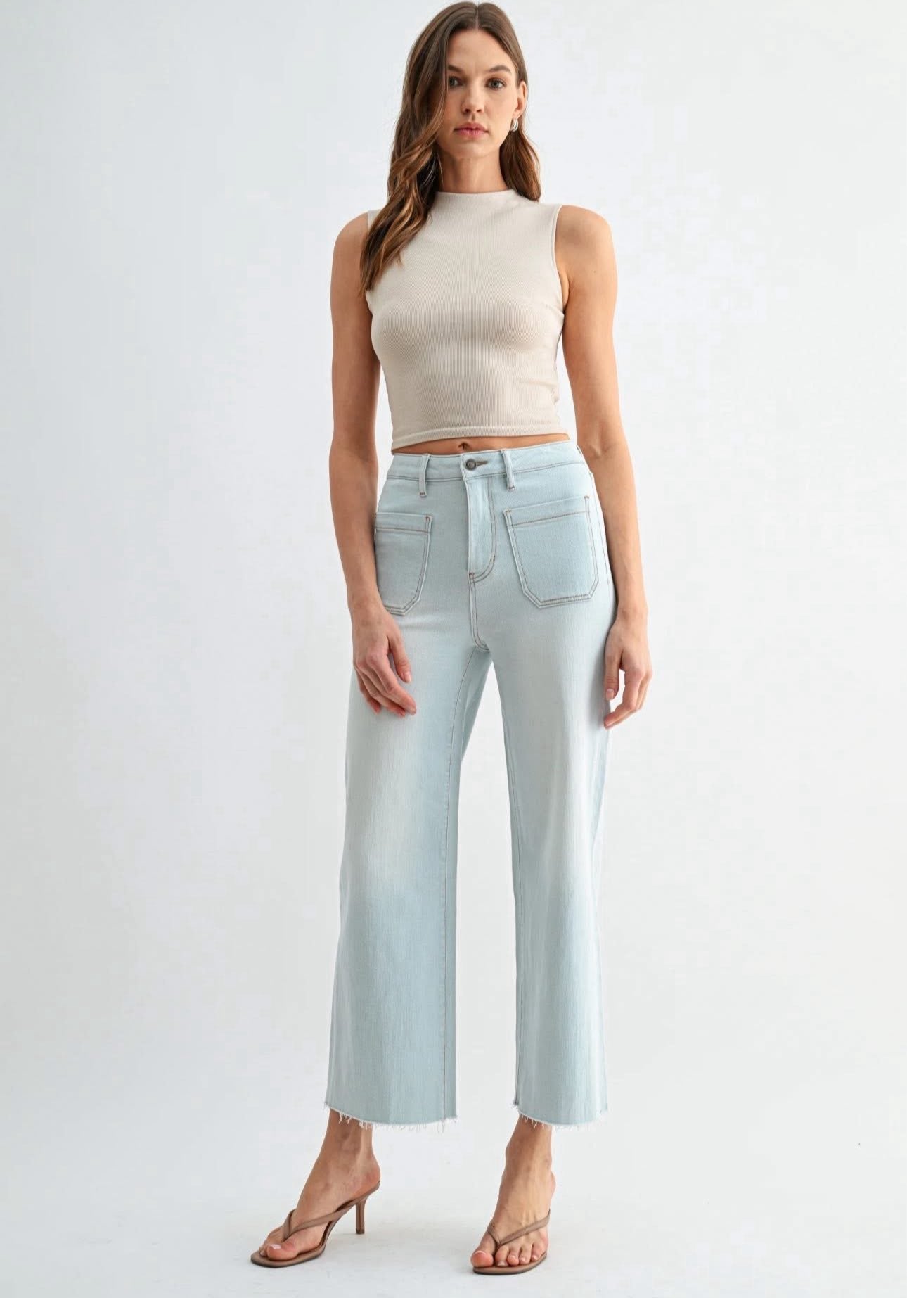 High rise Crop Flare Light Denim