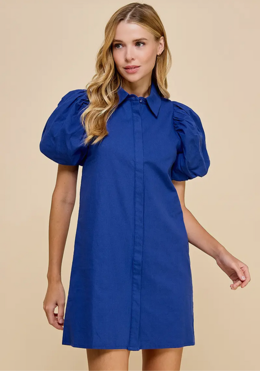 Puff Sleeve Dress in Royal