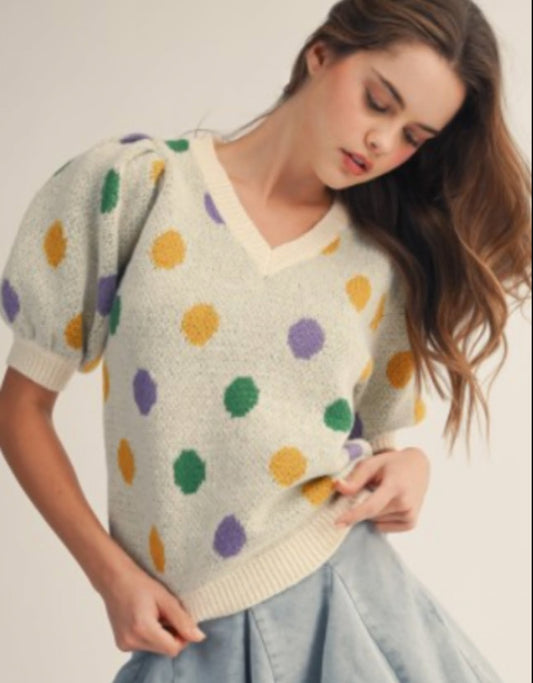 Polka Dot Mardi Gras Sweater
