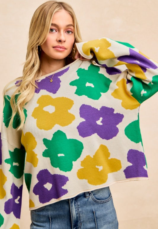 Floral Mardi Gras Sweater