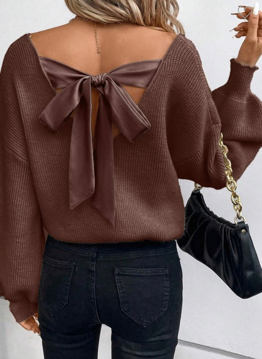 Coffee Bow Back Sweater