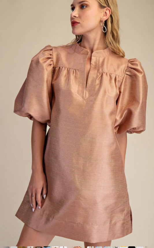 Puff Sleeve Bronze Dress