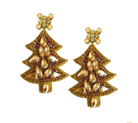 Gold Christmas Tree Earrings