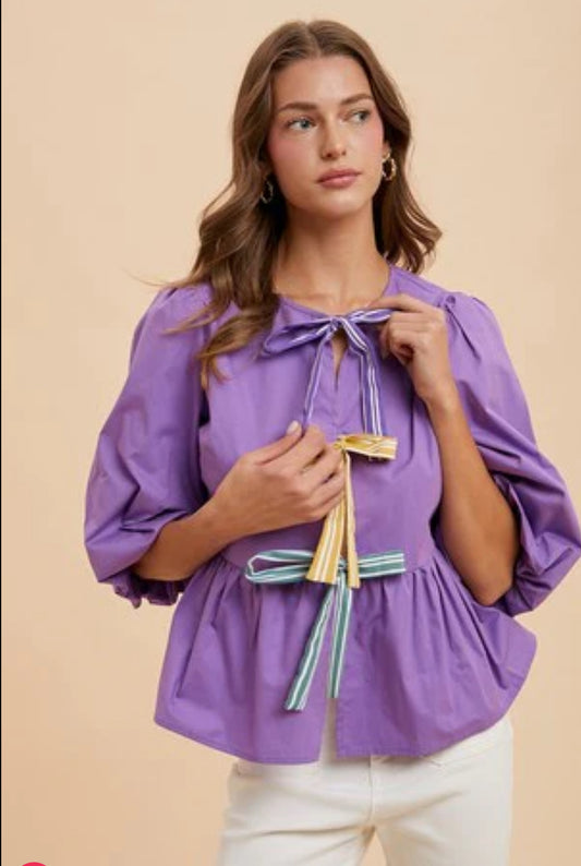 Mardi Gras Peplum Top