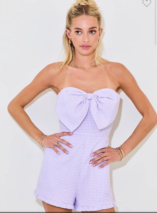 Purple Gingham Bow Romper