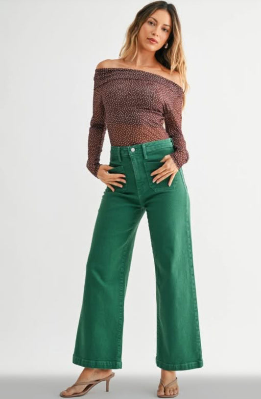 Green Wide Leg Jeans