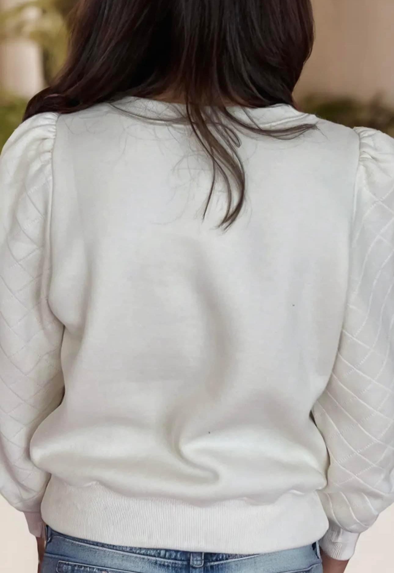 Solid Textured Puff Sleeve Sweatshirt