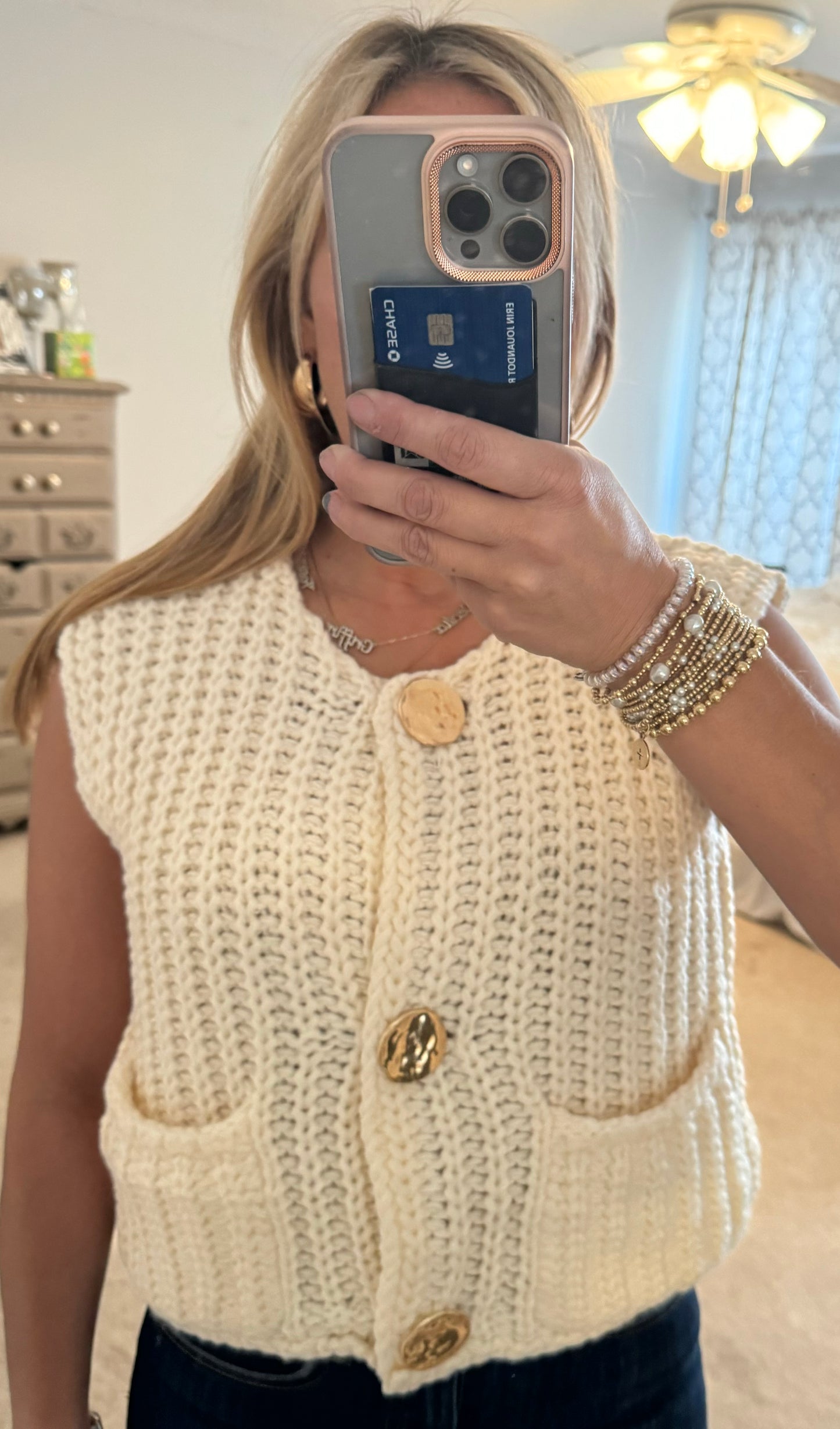 Ivory Sweater with Gold Detailed Buttons