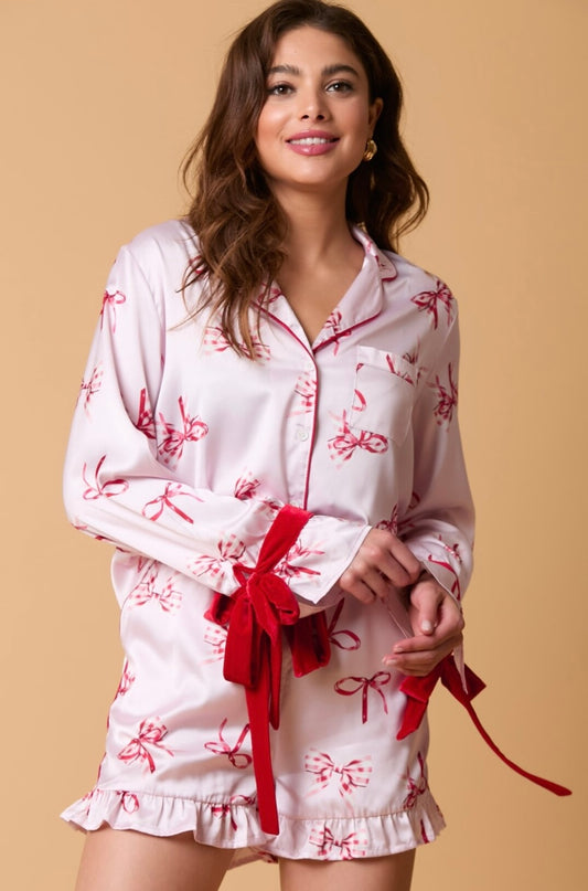 Satin Bow Pajama Set