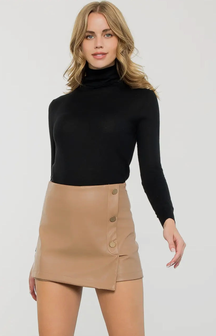 Leather Skort with Gold Buttons