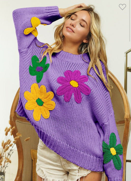 Mardi Gras Flower Sweater