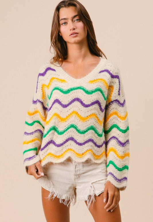 Mardi Gras Wavy Sweater