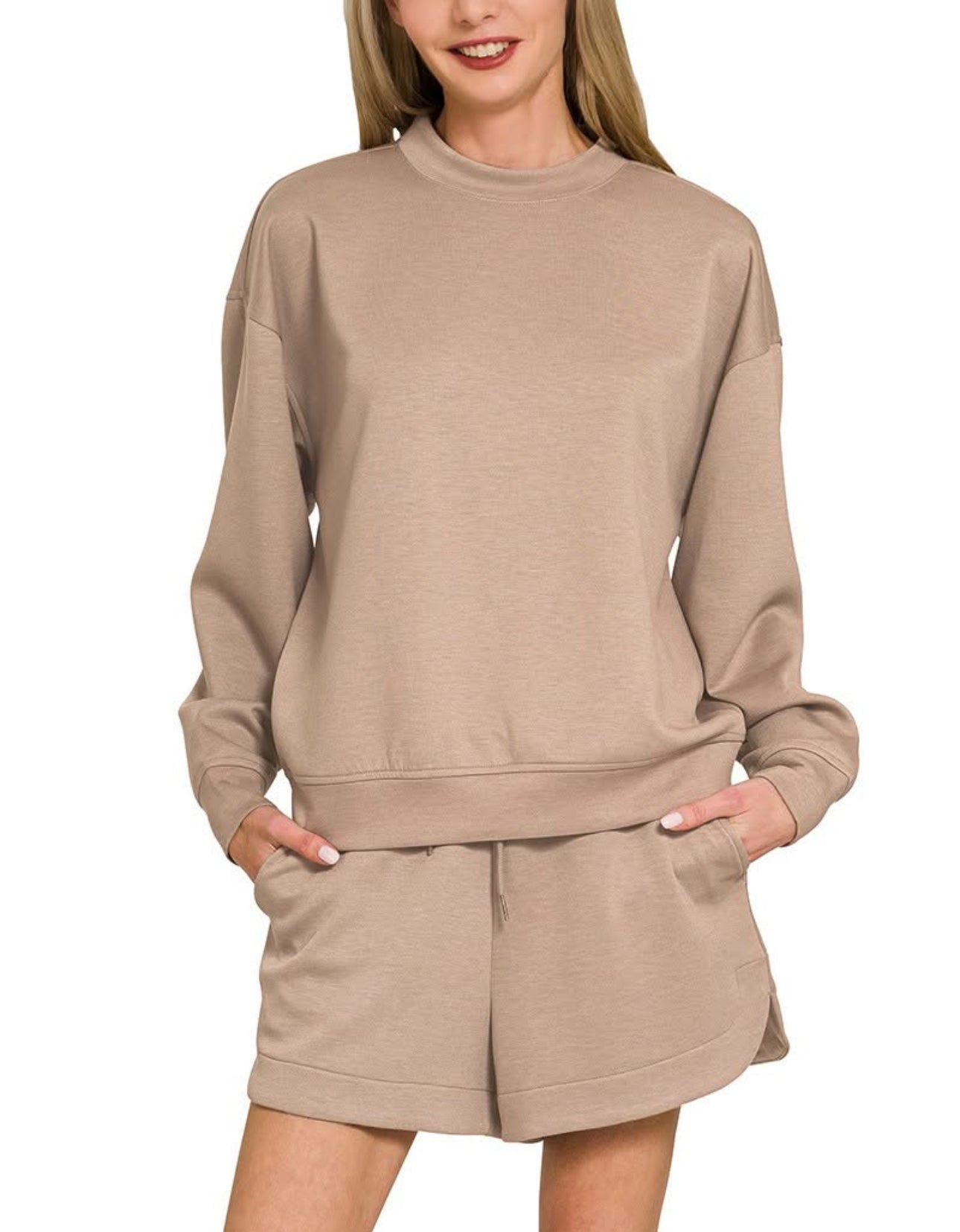 Taupe Sweatshirt Short Set