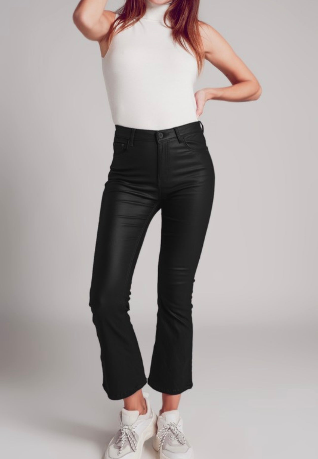 Stretch Faux Leather Pants in Black